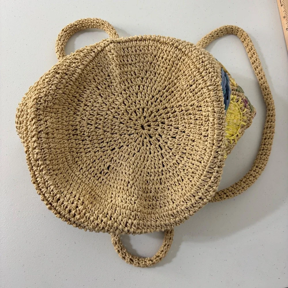 Woven Straw Tote Bag Tropical Beachy Embroidery Purse Vacation Resort Boho Women